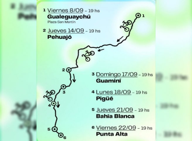 Recorrerá más de mil kilómetros en bicicleta desde Gualeguaychú hasta Punta Alta