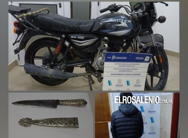 Hallazgo de moto robada, aprehensión y detención