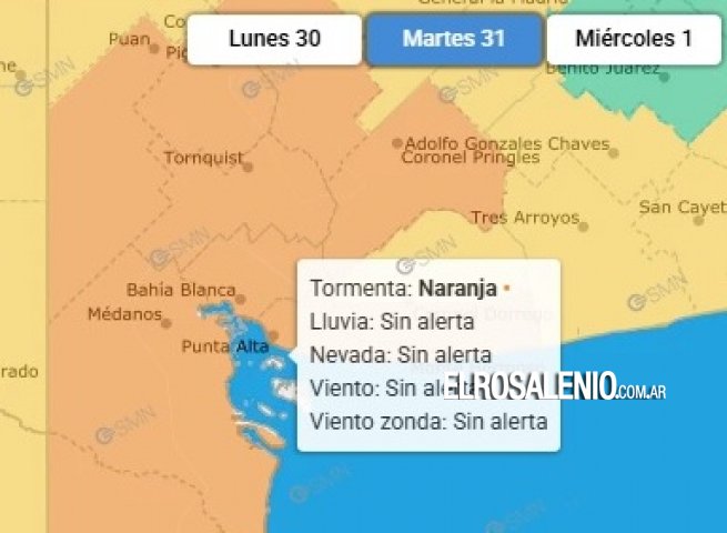  El SMN cambió el Alerta a Naranja para la madrugada de este martes 