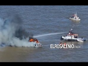 Rescataron a los tres tripulantes de la embarcación que se incendió en el Río de la Plata 