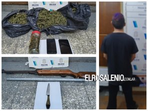 Aprehendido por pelea en la plaza y le secuestraron arma blanca, aire comprimido y 1kg de marihuana