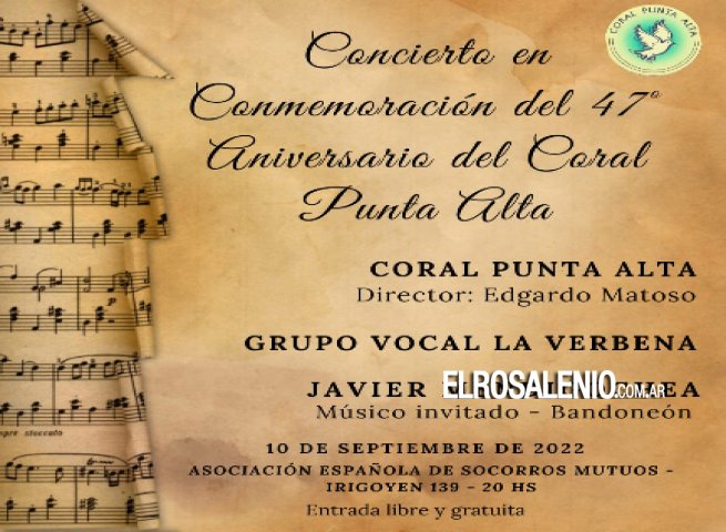 Coral Punta Alta celebrará sus 47 años con un gran concierto