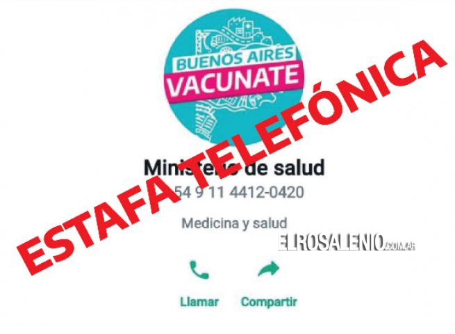 Alertan por estafas telefónicas a través de un número que no es del Ministerio de Salud bonaerense