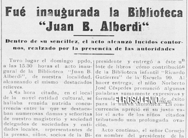 La Biblioteca Popular Juan Bautista Alberdi, en el año de su 90° aniversario