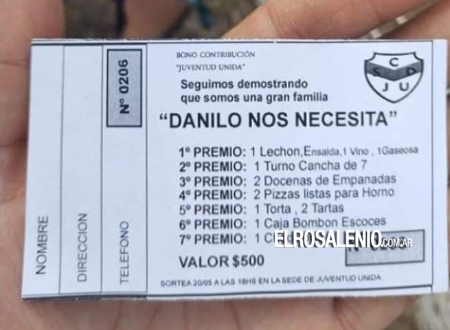 Buscan recaudar más de 1 millón de pesos para la operación de Danilo