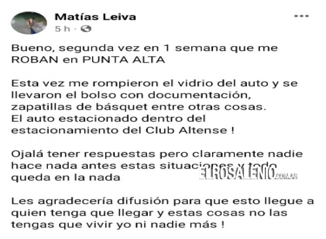 Matías Leiva, es víctima de robo por segunda vez en una semana
