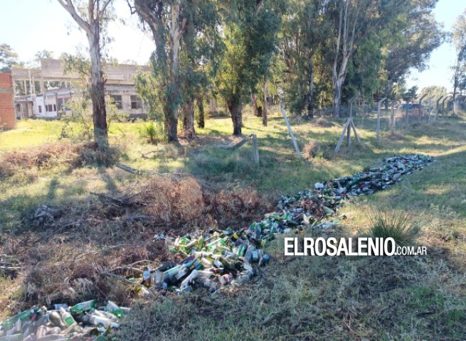 Acopian botellas de vidrios en el Circuito de la Salud, detrás del barrio Albatros V