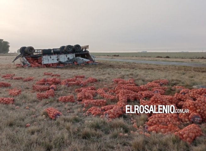 Un camión que transportaba cebollas se despistó y volcó cerca del Puente Naranja