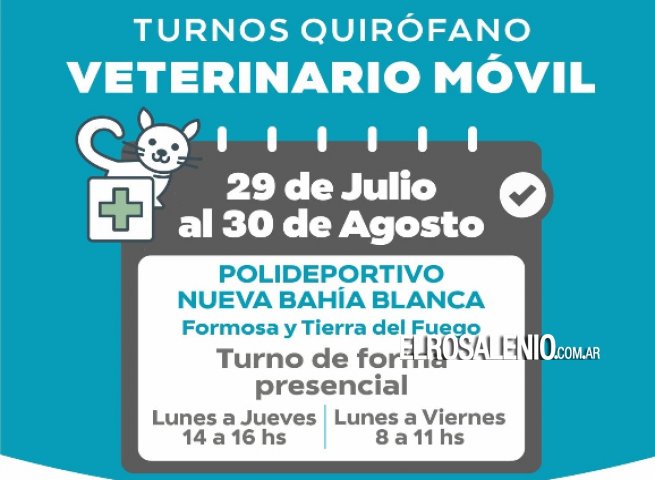 El Quirófano Veterinario atiende hasta el 30 de agosto en Nueva Bahía