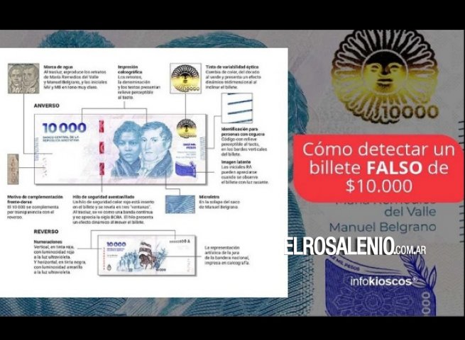 Intentan estafar a comercios con billetes falsos de $10.000