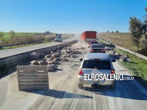 Volcó un camión con bolsas de cemento en la autovía de Ruta 3